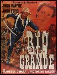 7c1336 RIO GRANDE French 1p R1960s Faugere art of John Wayne & Maureen O'Hara, directed by John Ford!