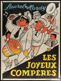 7c1413 THEM THAR HILLS French 1p R1950s great Bohle art of Laurel & Hardy in marching band!