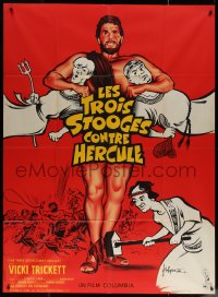 7c1421 THREE STOOGES MEET HERCULES French 1p 1961 different art of them w/Samson Burke by Kerfyser!
