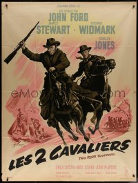 7c1440 TWO RODE TOGETHER French 1p 1961 John Ford, art of James Stewart & Richard Widmark, rare!