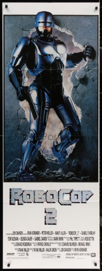 7c0802 ROBOCOP 2 French door panel 1990 cool art of cyborg policeman Peter Weller, sci-fi sequel!