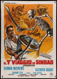 7c0004 7th VOYAGE OF SINBAD Italian 1p R1976 Harryhausen fantasy classic, different monster art!