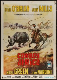 7c0006 AFRICA - TEXAS STYLE Italian 1p 1967 Mos art of O'Brian roping rhino, Cowboy Africa!