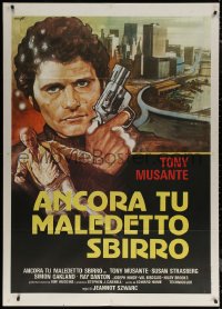 7c0016 ANCORA TU MALEDETTO SBIRRO Italian 1p 1980 Crovato art of Tony Musante holding gun over city!