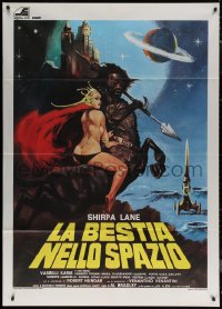 7c0034 BEAST IN SPACE Italian 1p 1980 Mario Piovano art of near-naked woman on centaur alien!