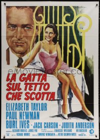 7c0067 CAT ON A HOT TIN ROOF Italian 1p R1974 art of Liz Taylor & Paul Newman by Averardo Ciriello!