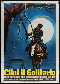 7c0072 CLINT THE STRANGER Italian 1p R1974 Stefano spaghetti western art of cowboy on horse by noose!