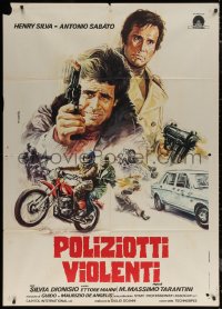 7c0083 CRIMEBUSTERS Italian 1p 1976 Enzo Sciotti art of Henry Silva & Antonio Sabato on motorcycle!
