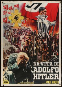 7c0084 CRIMES OF ADOLF HITLER Italian 1p 1961 Morini art of armored Hitler over Nazi soldiers, rare!
