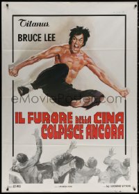 7c0135 FISTS OF FURY Italian 1p R1970s artwork of Bruce Lee kicking in mid-air by Averardo Ciriello!
