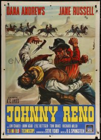 7c0201 JOHNNY RENO Italian 1p 1966 different Colizzi art of cowboy Dana Andrews fighting, rare!