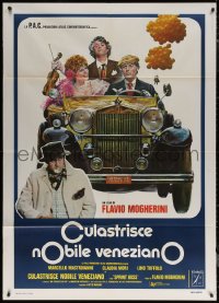 7c0235 LUNATICS & LOVERS Italian 1p 1976 art of Marcello Mastroianni & Mori in Rolls-Royce, rare!
