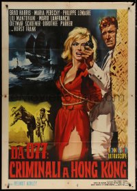 7c0265 MYSTERY OF THE RED JUNGLE Italian 1p R1966 art of Brad Harris with gun & sexy Maria Perschy!
