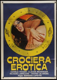 7c0284 ONDEES BRULANTES Italian 1p 1980 Luca art of sexy naked brunette seen through porthole!