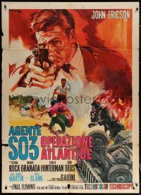 7c0285 OPERATION ATLANTIS Italian 1p 1965 Averardo Ciriello art of spy John Ericson aiming his gun!