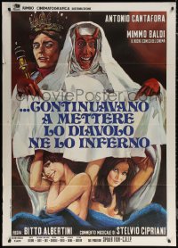 7c0317 PUT YOUR DEVIL INTO MY HELL Italian 1p 1973 art of Devil in nun's habit & naked girls, rare!