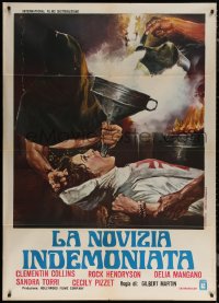7c0342 SATANICO PANDEMONIUM Italian 1p 1975 gruesome art of woman tortured with boiling water, rare!