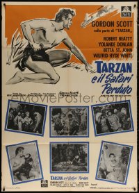 7c0387 TARZAN & THE LOST SAFARI Italian 1p 1957 Nano of Gordon Scott, + photo montage, very rare!