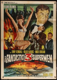 7c0394 THREE FANTASTIC SUPERMEN Italian 1p 1967 different montage art with sexy half-naked woman!