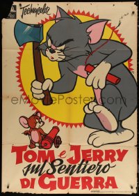 7c0398 TOM & JERRY Italian 1p 1961 art of Tom with axe & dynamite by Jerry with cannon by Nano!