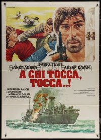 7c0412 URANIUM CONSPIRACY Italian 1p 1978 art of Fabio Testi with gun & fighting + exploding ship!