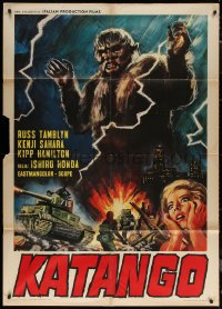 7c0424 WAR OF THE GARGANTUAS Italian 1p 1966 Furankenshutain no kaiju: Sanda tai Gaira, monster art!