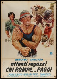 7c0427 WHO BREAKS PAYS Italian 1p 1976 Tarantelli art of strongman Brad Harris & Giancarlo Prete!