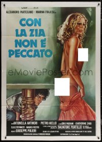 7c0432 WITH AUNT IT'S NOT A SIN Italian 1p 1980 art of Partexano spying on naked Marina Frajese!