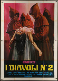 7c0472 BLUE BLOOD Italian 2p 1975 Piovano art of hooded cultists carrying unsconscious girl!