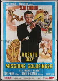 7c0547 GOLDFINGER Italian 2p R1980s art of Sean Connery as James Bond + sexy golden Shirley Eaton!