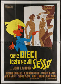 7c0548 GUESS WHAT WE LEARNED IN SCHOOL TODAY? Italian 2p 1974 DeSeta art of boy w/ Adam & Eve, rare!