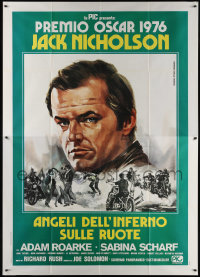 7c0554 HELLS ANGELS ON WHEELS Italian 2p R1976 cool different Piovano art of Jack Nicholson & bikers!