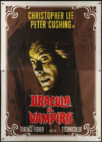 7c0560 HORROR OF DRACULA Italian 2p R1970 Hammer, great Piovano art of vampire Christopher Lee!