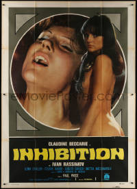 7c0572 INHIBITIONS Italian 2p 1976 two images of sexy naked Claudine Beccarie, rare!