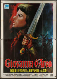 7c0577 JOAN OF ARC Italian 2p R1970s different Crovato close up art of Ingrid Bergman & sword!