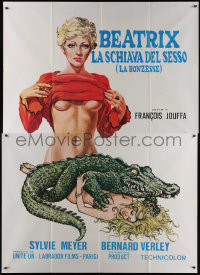 7c0587 LA BONZESSE Italian 2p 1978 outrageous art of naked blonde Sylvie Meyer & alligator, rare!