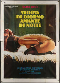 7c0607 LUTO RIGUROSO Italian 2p 1978 Ferrari art of sexy near-naked widow kneeling on bed!