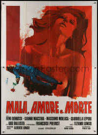 7c0608 MALA AMORE E MORTE Italian 2p 1977 Illeva art of naked woman & dead guy with rose, rare!