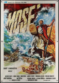 7c0622 MOSES Italian 2p 1974 different art of Burt Lancaster holding Ten Commandments in flood!