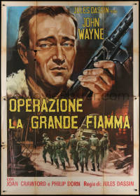 7c0664 REUNION IN FRANCE Italian 2p R1964 different Piovano art of John Wayne with gun, Jules Dassin