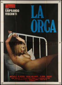 7c0690 SNATCH Italian 2p 1976 c/u of naked Rena Niehaus handcuffed to bed, w/ unused censor snipe!