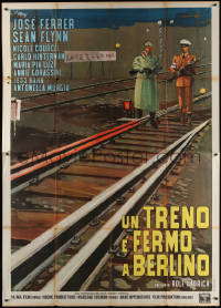 7c0697 STOP TRAIN 349 Italian 2p 1965 Jose Ferrer, Brini art of soldiers on train tracks, rare!