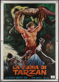7c0708 TARZAN'S SAVAGE FURY Italian 2p R1970s art of Lex Barker vs natives, Edgar Rice Burroughs