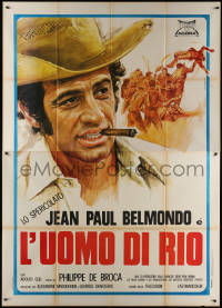 7c0710 THAT MAN FROM RIO Italian 2p R1960s different Sciotti art of Jean-Paul Belmondo w/cowboy hat!