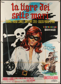 7c0714 TIGER OF THE SEVEN SEAS Italian 2p 1962 Deseta art of lady pirate by skull & crossbones, rare!