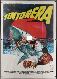 7c0716 TINTORERA Italian 2p 1977 best art of the monstrous killer tiger shark eating topless woman!