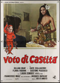 7c0728 VOW OF CHASTITY Italian 2p 1976 art of wacky Devil + sexy half-naked woman, very rare!