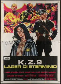 7c0733 WOMEN'S CAMP 119 Italian 2p 1977 art of Nazi officer threatening female prisone, rare!