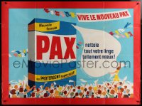7c0774 PAX 46x62 French advertising poster 1963 art of crowd around giant laundry detergent box!