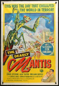 7d0273 DEADLY MANTIS Aust 1sh 1957 classic art of giant insect attacking Washington D.C.!
